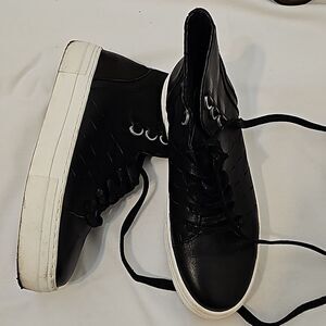 Black Leather High Top Platform Modern Sneakers Womens Shoes 6